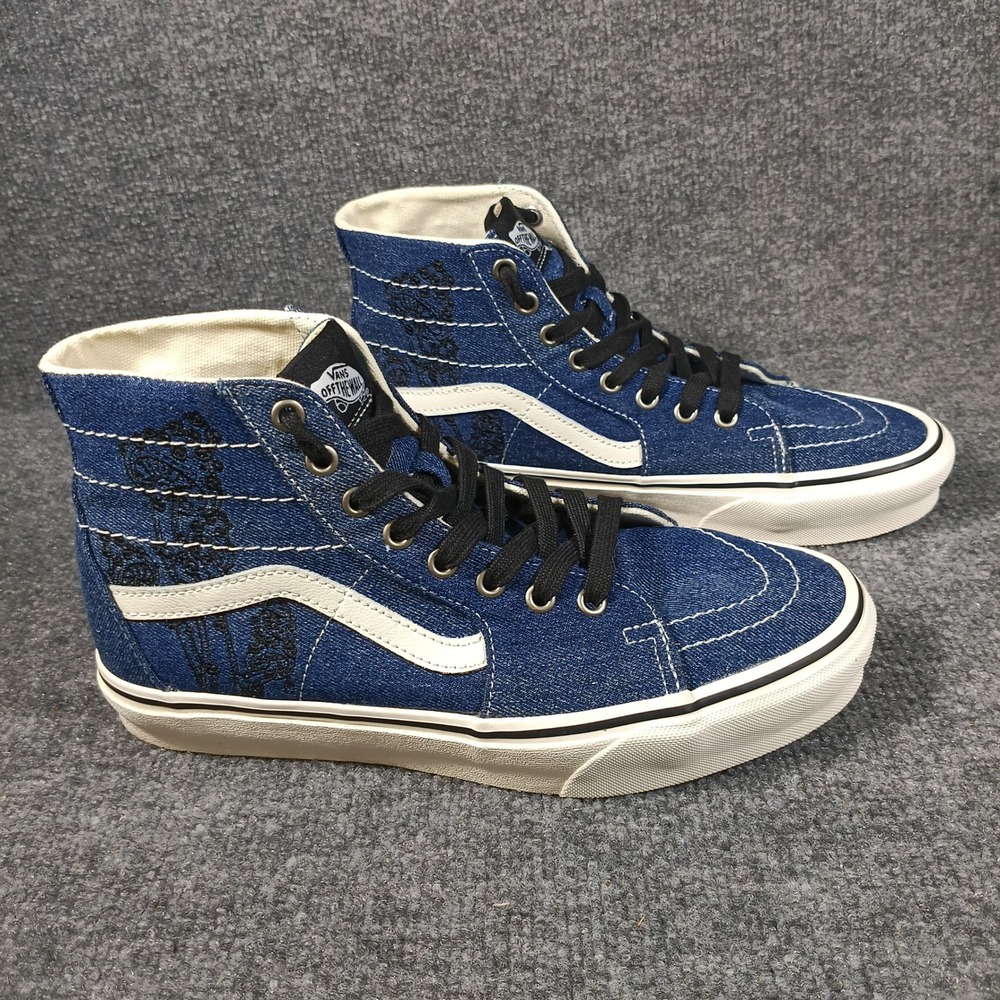 Vans Sk8 Hi Sneakers Men Size‎ 8.5 Blue Denim Mushroom Embroidery High Top